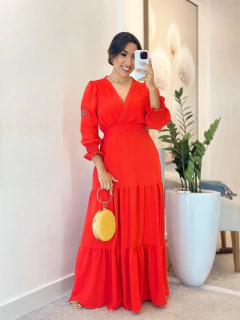 101 - Vestido Gola V | Manga Bordada