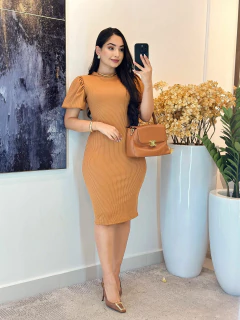 005 - Vestido Canelado | manga bufante - comprar online