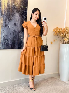 153 - Vestido linho | Manga Dupla - loja online