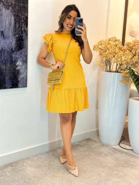 012 - Vestido Canelado | manga babadinho - comprar online