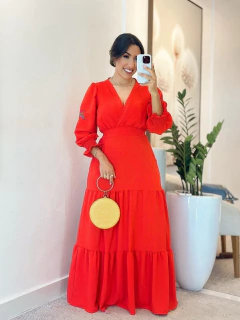 Imagem do 101 - Vestido Gola V | Manga Bordada