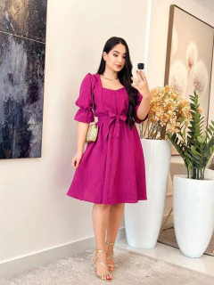 198 - Vestido linho | gola quadrada - comprar online