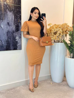 005 - Vestido Canelado | manga bufante