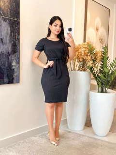011 - Vestido Canelado | Laço - Boa Forma Atacado