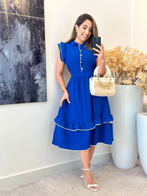 114 - Vestido babado duplo | com botões - comprar online