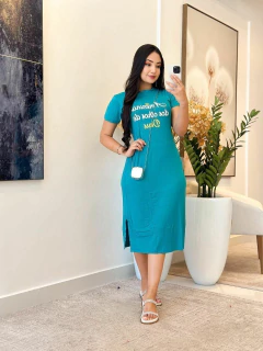 052 - Vestido Malha Fria | com frases - Boa Forma Atacado