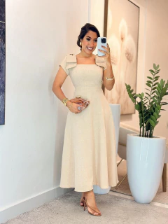 100 - Vestido Linhão | Laço na manga - Boa Forma Atacado