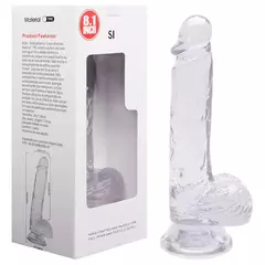 Dildo com saco e ventosa 20,5x3,8 cm transparente