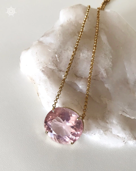 PENDANT QUARTZO ROSA | Ouro18k