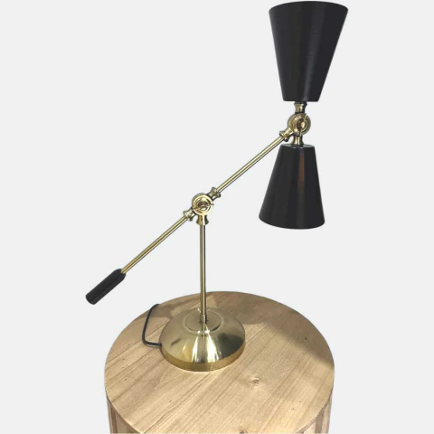 Lámpara de escritorio/mesa de luz 2 luces Negra con dorado mate y movimientos - comprar online