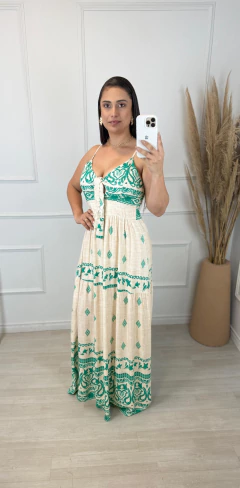 Vestido Longo Estampado Grega Verde - loja online