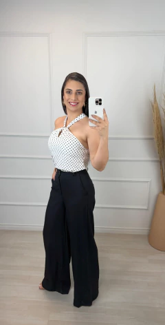 Imagem do Regata Decote Nó Estampa Poa Branco