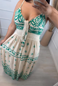 Vestido Longo Estampado Grega Verde - comprar online