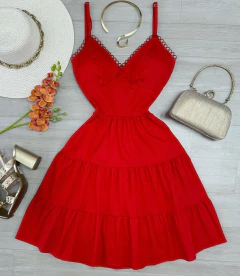 Vestido Alcinha Tricoline Com Aplicação Vermelho - comprar online