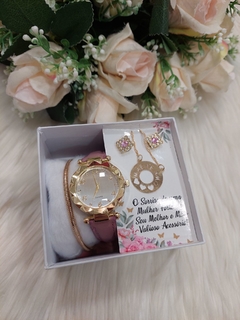 Relogio + Kit Feminino Acessorios Dourado 020969 na internet