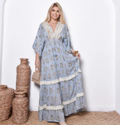 Vestido Longo Boho Chic Lurex Bordado Azul - AUTHENTIC STORE LTDA