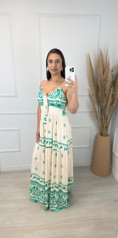 Vestido Longo Estampado Grega Verde - AUTHENTIC STORE LTDA