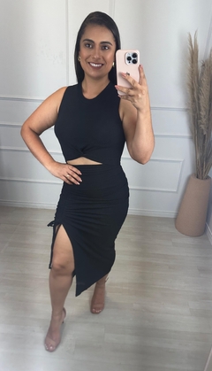 Vestido Midi Hanna Preto 43637 - loja online