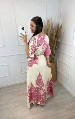 Vestido Viscose Kaftan Estampado Rosa - comprar online