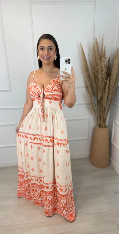 Vestido Longo Estampado Grega Laranja - AUTHENTIC STORE LTDA