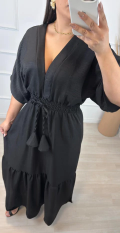 Vestido Kaftan Dec V Viscolinho Preto - comprar online