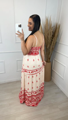 Vestido Longo Estampado Grega Vermelho na internet