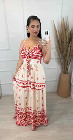 Vestido Longo Estampado Grega Vermelho - AUTHENTIC STORE LTDA