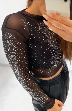 Cropped Tule Strass Lorraine Preto