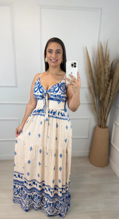 Vestido Longo Estampado Grega Azul - AUTHENTIC STORE LTDA