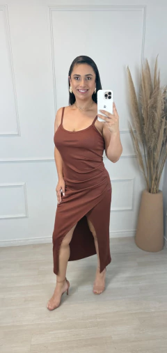 Vestido Canelado Transpassado Marrom - AUTHENTIC STORE LTDA