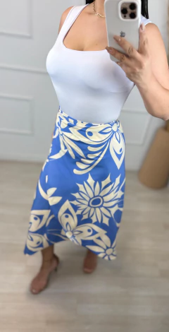 Saia Midi Tropicália Envepole Azul - comprar online