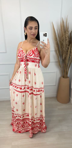 Vestido Longo Estampado Grega Vermelho - AUTHENTIC STORE LTDA