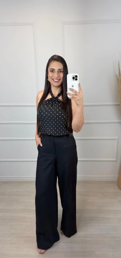 Imagem do Regata Decote Nó Estampa Poa Preto