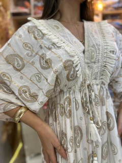 Vestido Longo Boho Chic Lurex Bordado Off White - comprar online