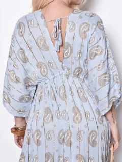 Vestido Longo Boho Chic Lurex Bordado Azul - comprar online