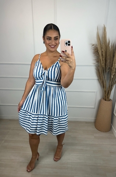 Vestido Curto Sandra Listrado Azul 2201 - loja online