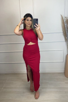 Vestido Drapeado Longo Canelado Vermelho - AUTHENTIC STORE LTDA