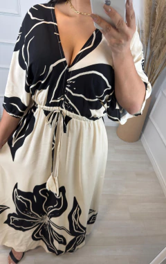 Vestido Viscose Kaftan Estampado Preto - comprar online