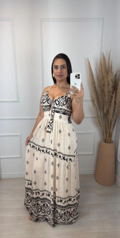 Vestido Longo Estampado Grega Preto - loja online