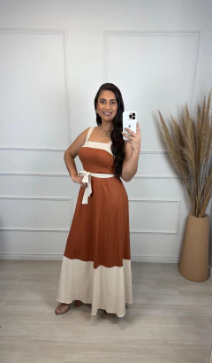 Vestido Midi Linho Juliana Marrom - loja online