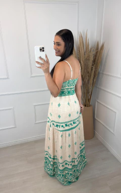 Vestido Longo Estampado Grega Verde na internet