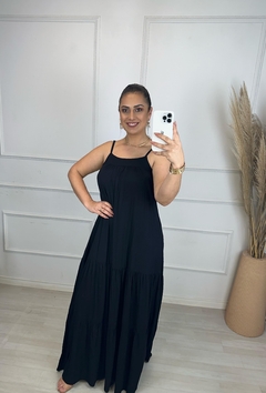 Vestido Longo Viscolinho Claudia Preto - loja online