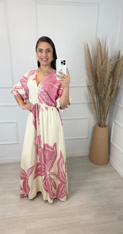 Vestido Viscose Kaftan Estampado Rosa - AUTHENTIC STORE LTDA