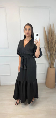 Vestido Kaftan Dec V Viscolinho Preto - AUTHENTIC STORE LTDA