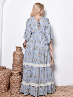 Vestido Longo Boho Chic Lurex Bordado Azul - loja online