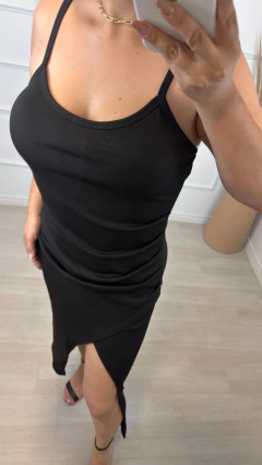 Vestido Canelado Transpassado Preto - comprar online