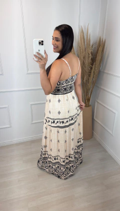 Vestido Longo Estampado Grega Preto na internet