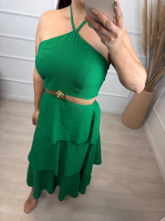 Vestido Midi Rosa Dourada Verde - comprar online