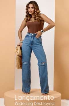 Calça Wide Leg Mirian Jens Claro - comprar online