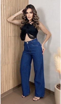 Calça Wide Leg Pamela Jeans Escuro na internet